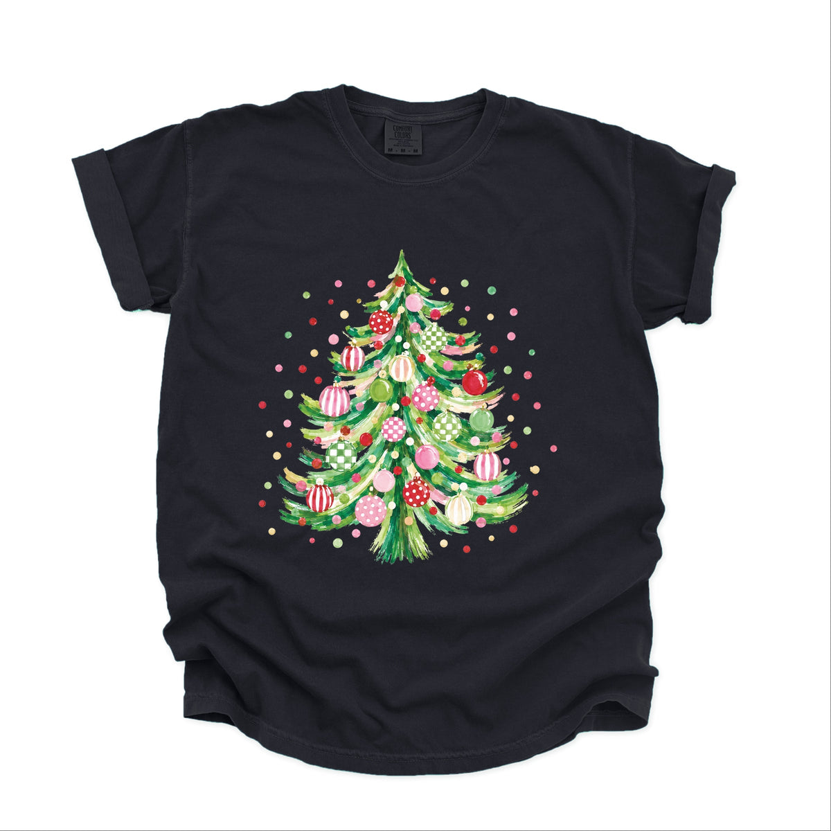 Christmas Tree Polka Dots - Women's Garment Dyed Graphic T-Shirt