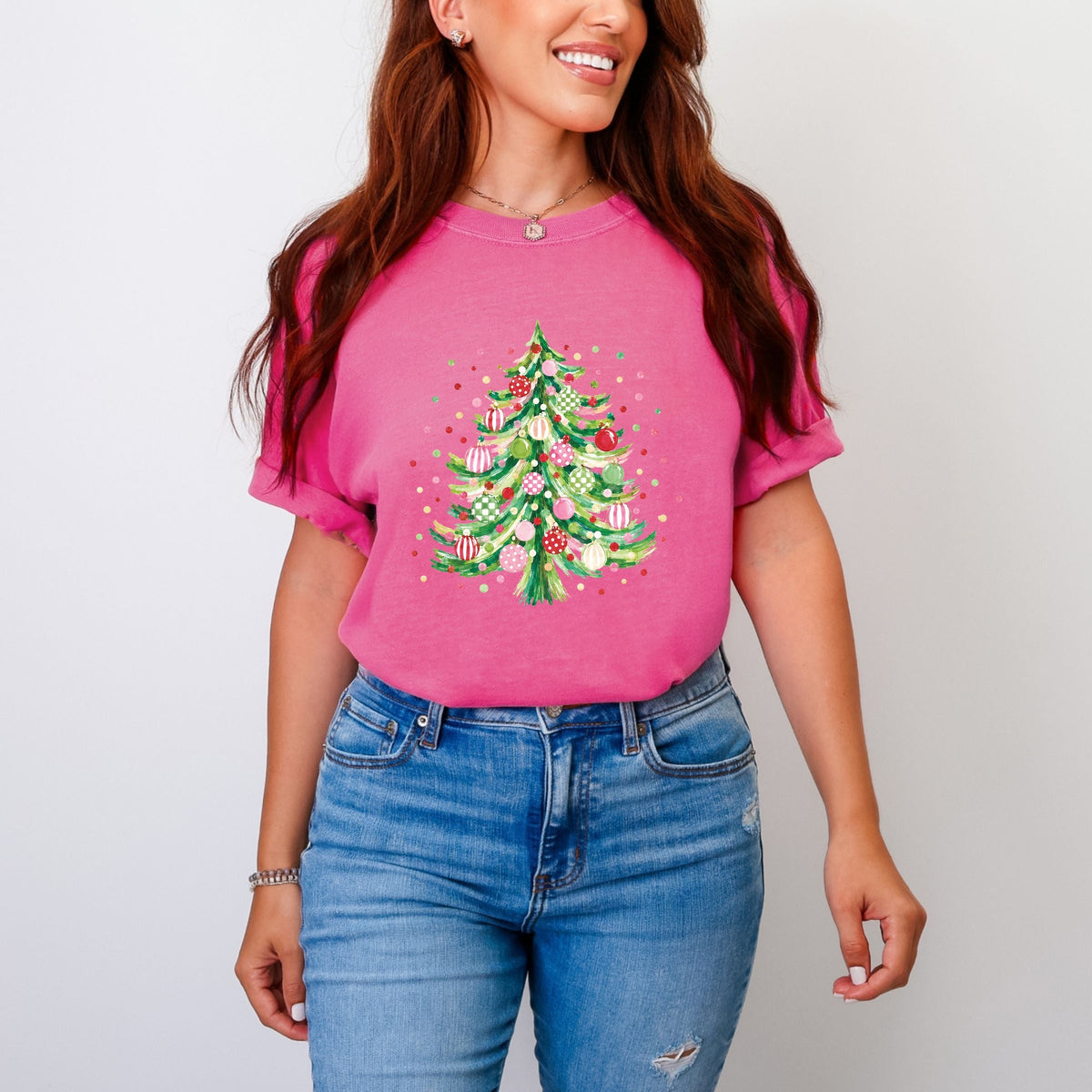 Christmas Tree Polka Dots - Women's Garment Dyed Graphic T-Shirt
