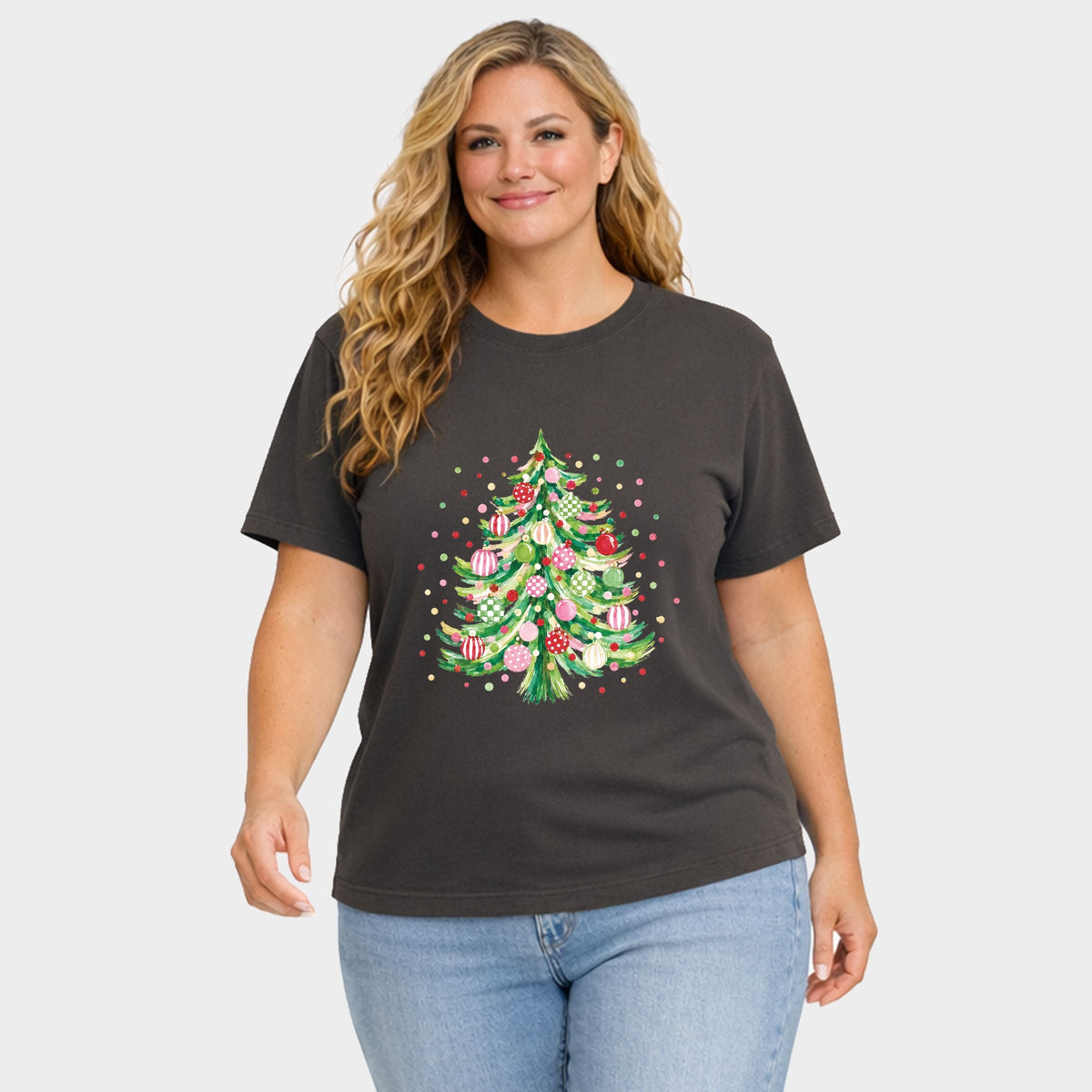 Christmas Tree Polka Dots - Women's Plus Garment Dyed Tee