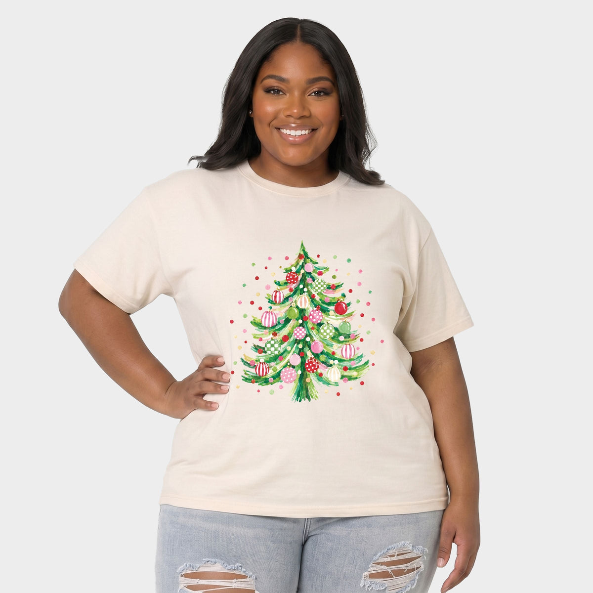 Christmas Tree Polka Dots - Women's Plus Garment Dyed Tee