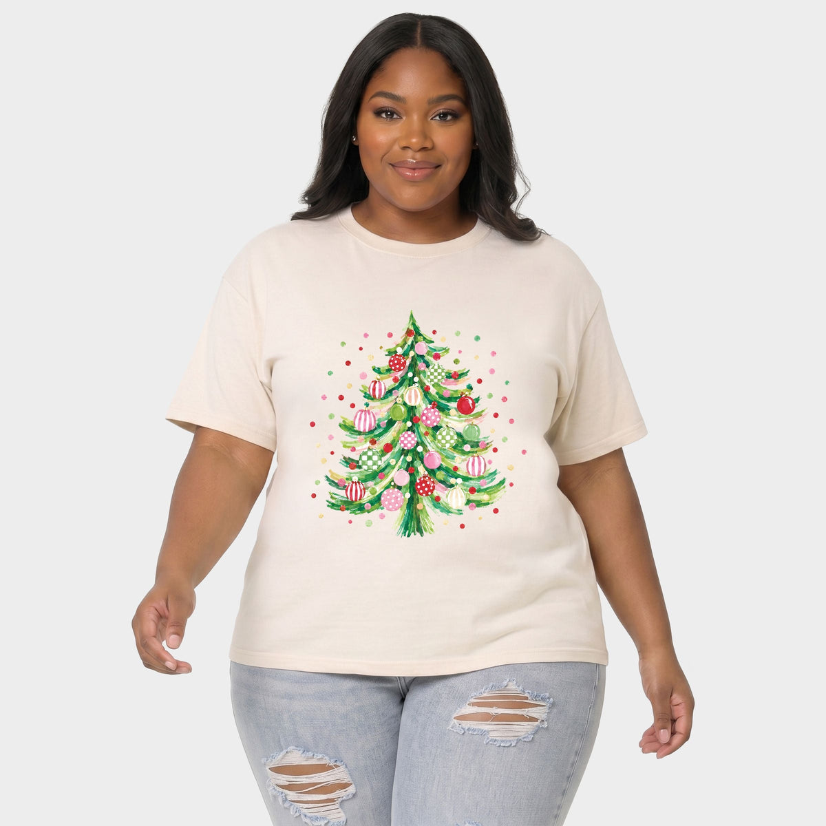 Christmas Tree Polka Dots - Women's Plus Garment Dyed Tee