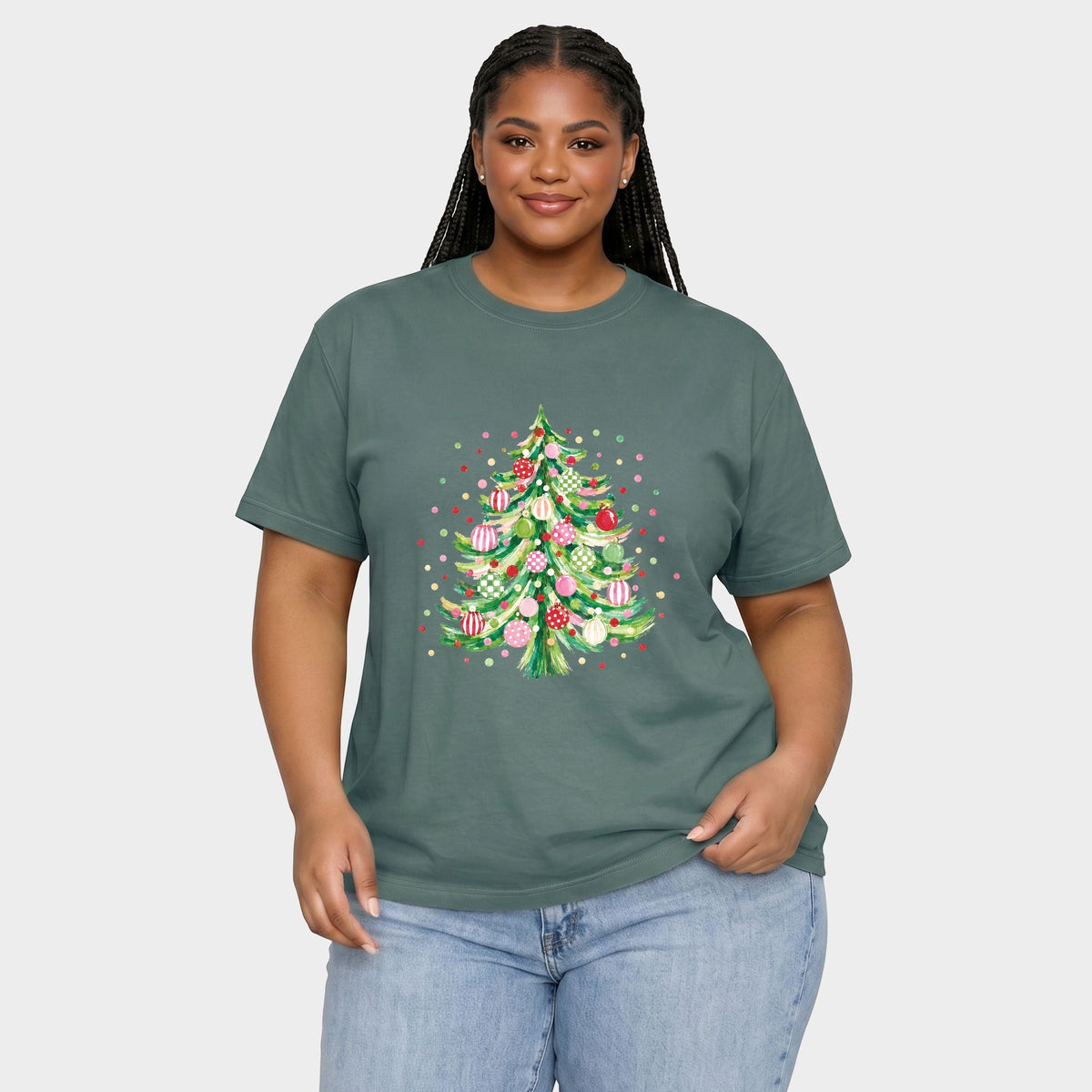Christmas Tree Polka Dots - Women's Plus Garment Dyed Tee