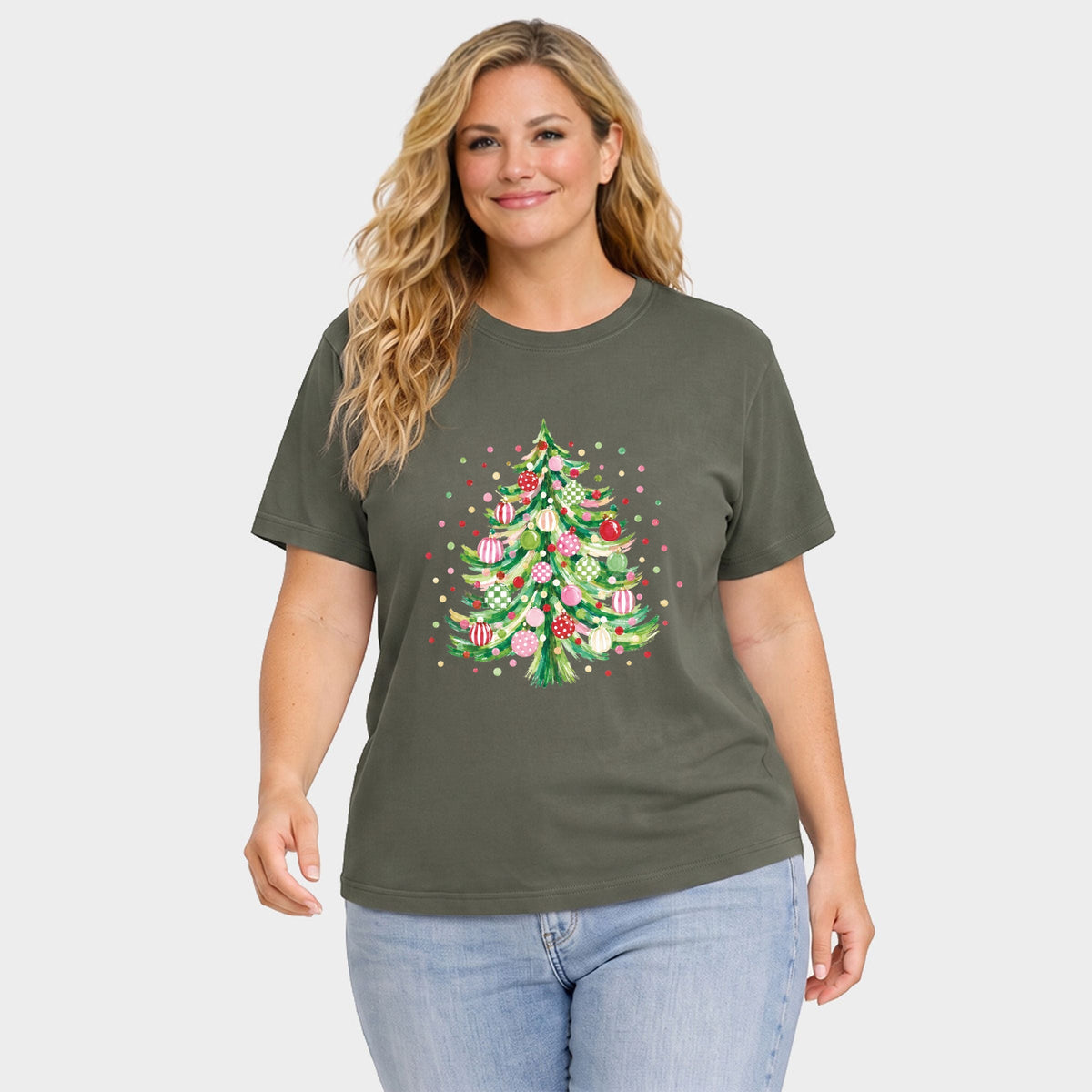 Christmas Tree Polka Dots - Women's Plus Garment Dyed Tee