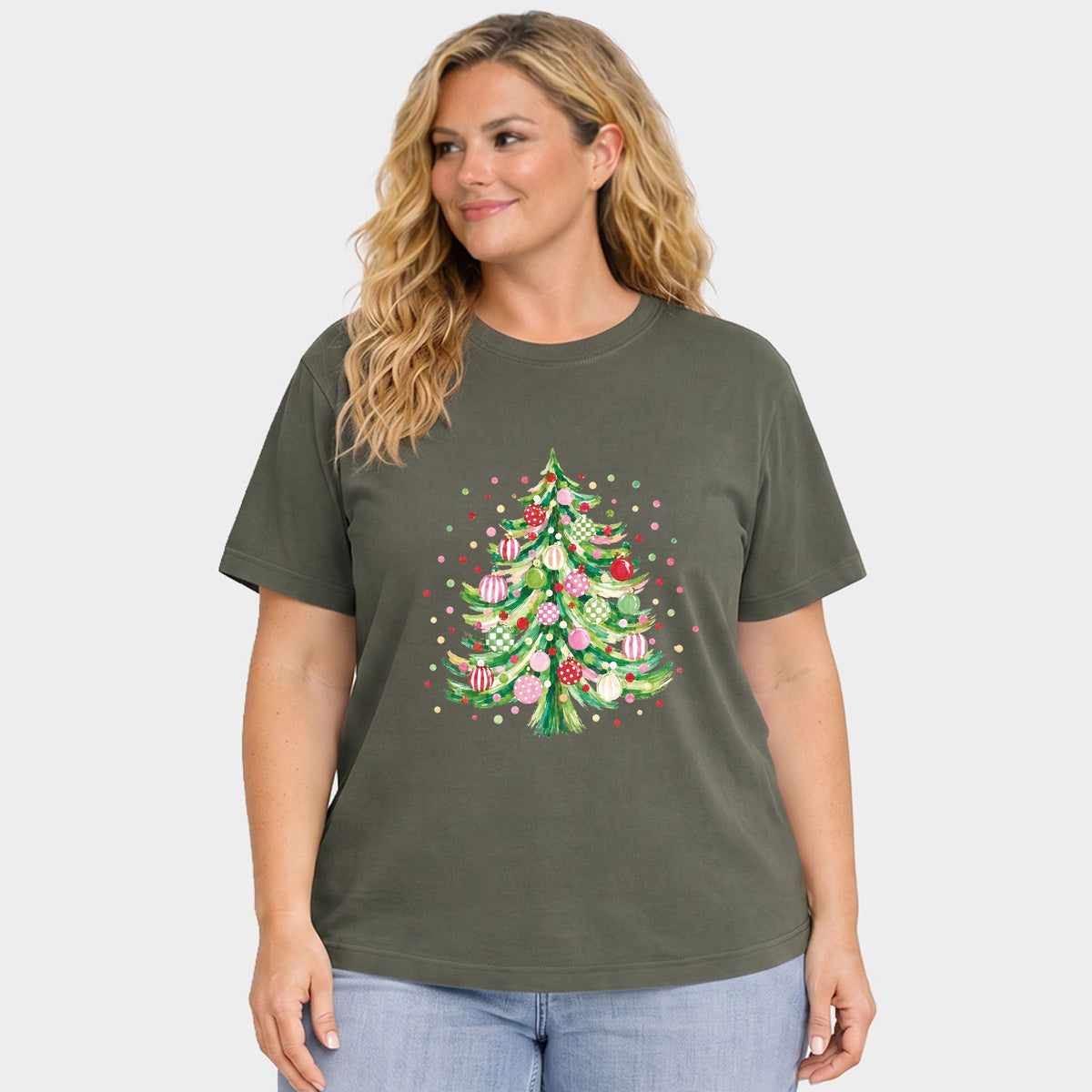 Christmas Tree Polka Dots - Women's Plus Garment Dyed Tee