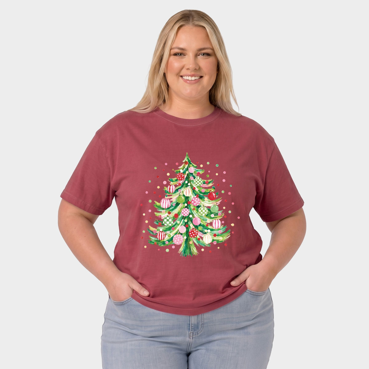 Christmas Tree Polka Dots - Women's Plus Garment Dyed Tee