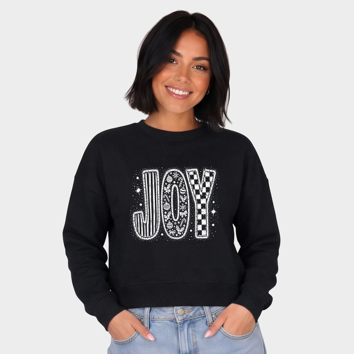 Joy Checkered - Women's Cropped Sweatshirt