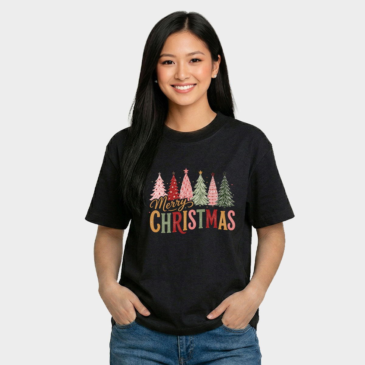 Merry Christmas Six Trees - Women's Relaxed Boxy Tee