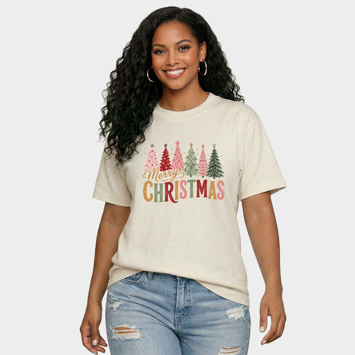 Merry Christmas Six Trees - Women's Relaxed Boxy Tee