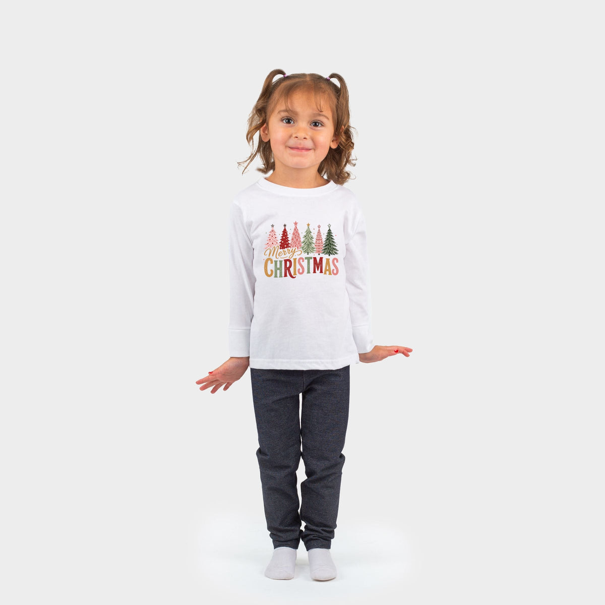 Merry Christmas Six Trees - Toddler Long Sleeve Graphic Tee
