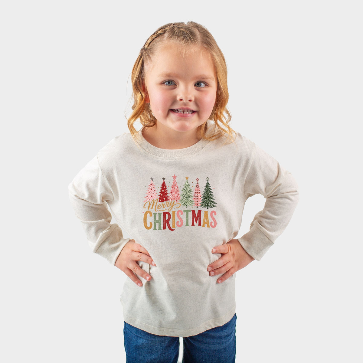 Merry Christmas Six Trees - Toddler Long Sleeve Graphic Tee