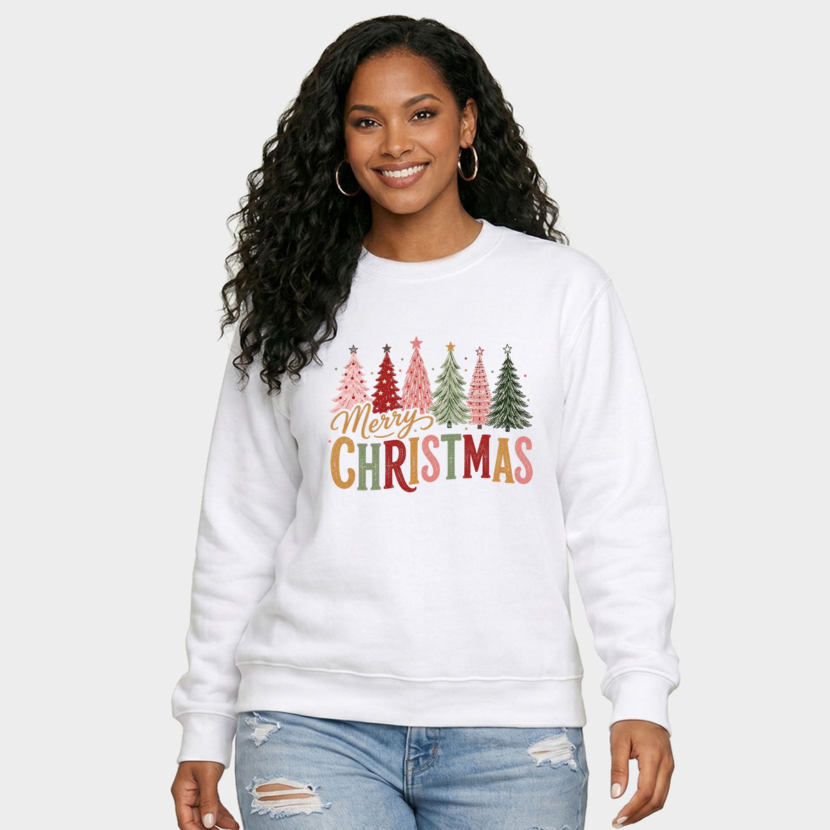 Merry Christmas Six Trees - Women's Graphic Sweatshirt