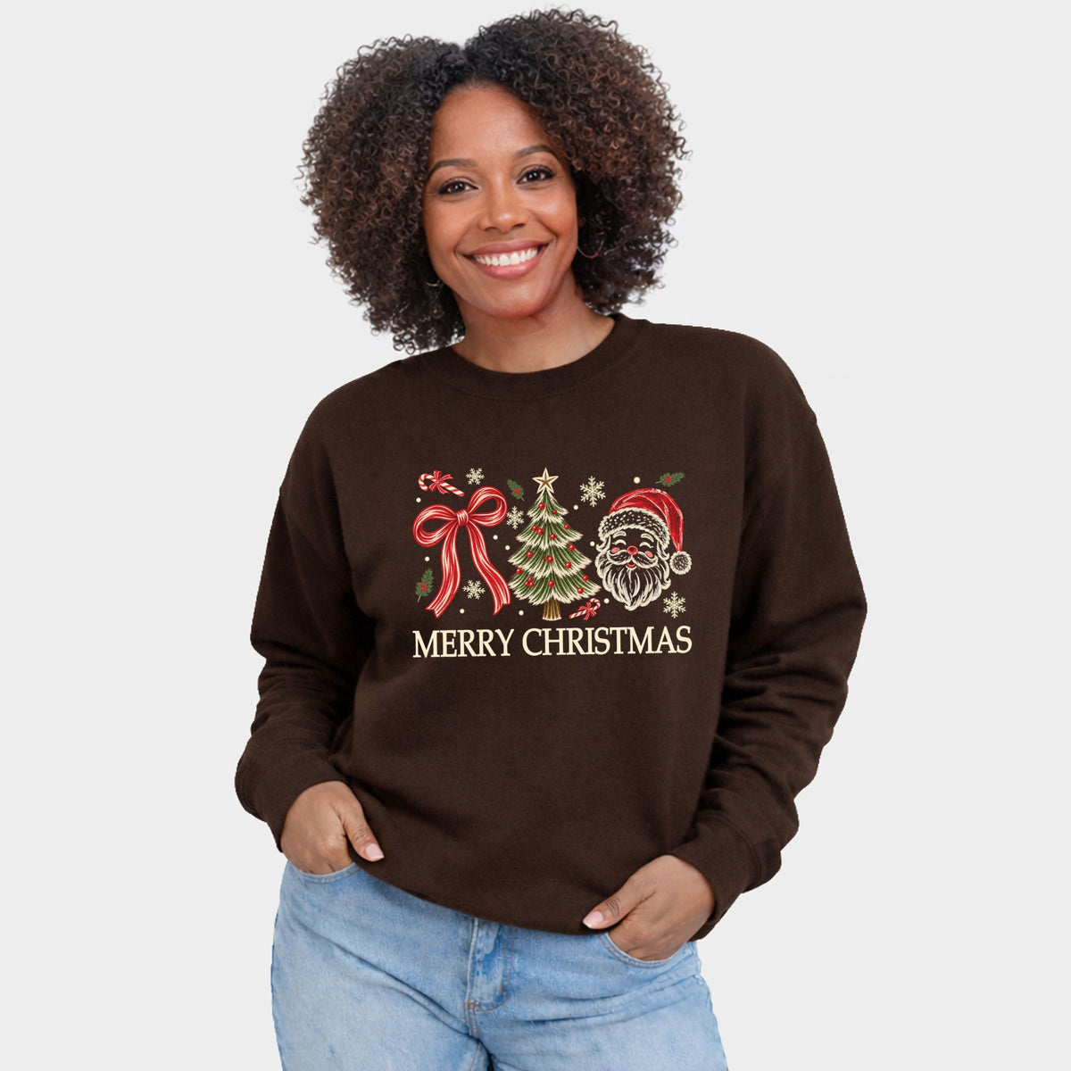 Merry Christmas Bow Tree Santa - Women's Graphic Sweatshirt