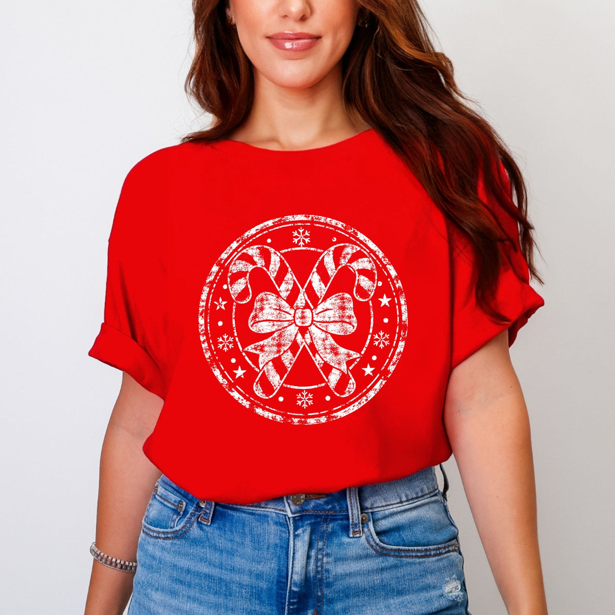 Candy Cane Circle - Women's Garment Dyed Graphic T-Shirt