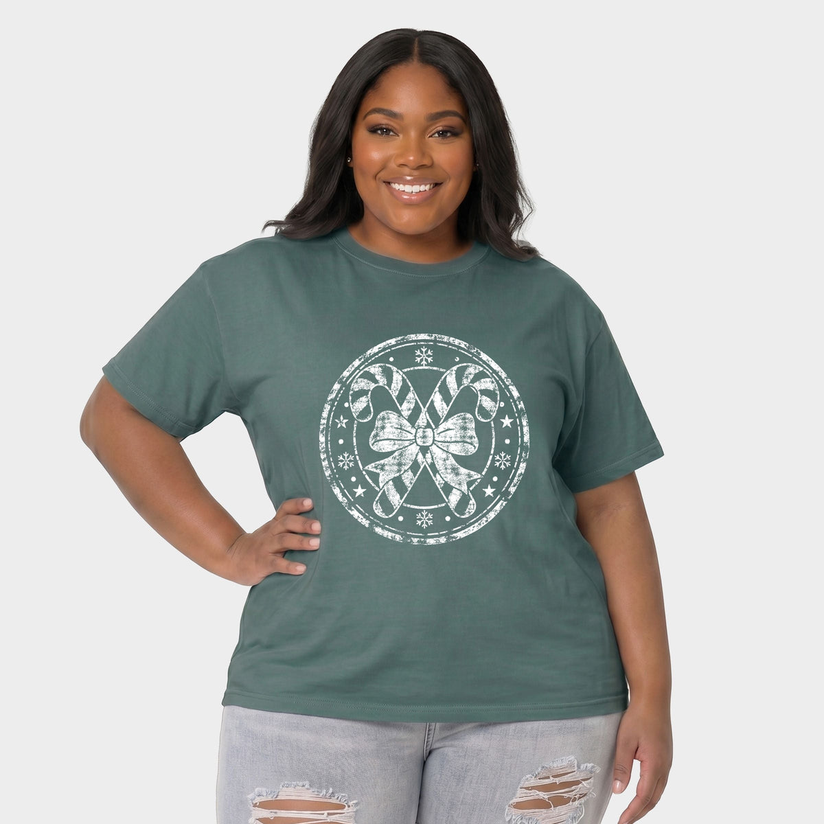 Candy Cane Circle - Women's Plus Garment Dyed Tee