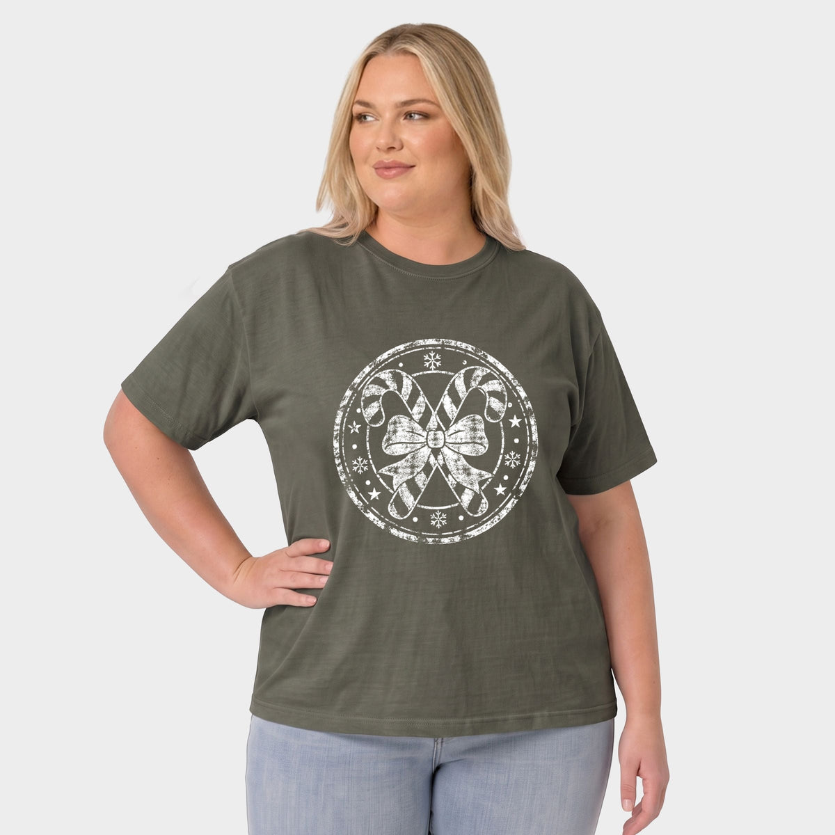 Candy Cane Circle - Women's Plus Garment Dyed Tee