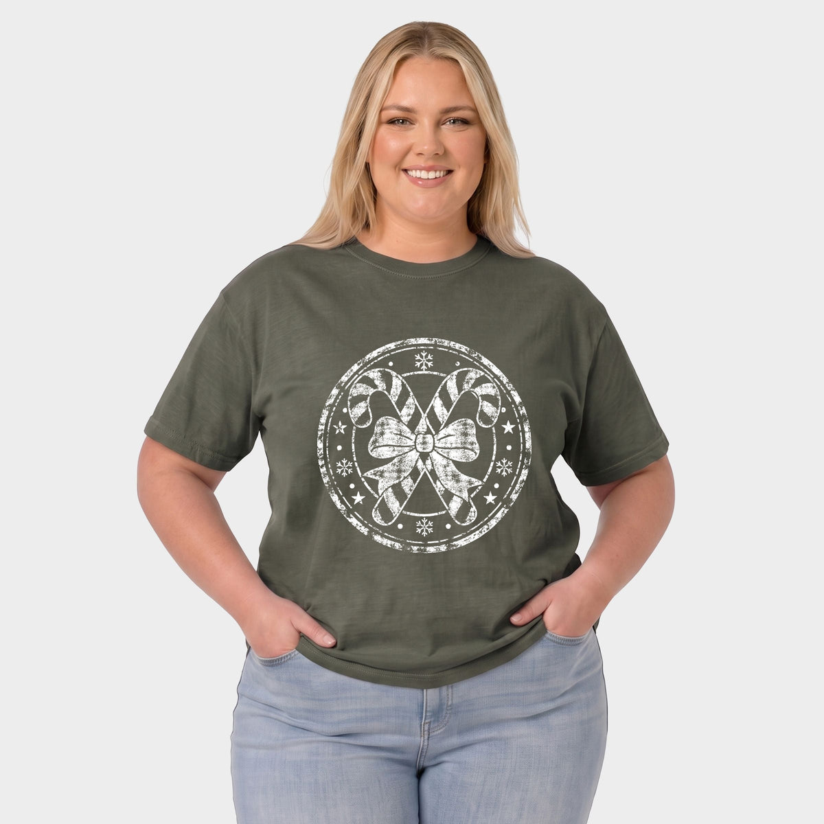 Candy Cane Circle - Women's Plus Garment Dyed Tee