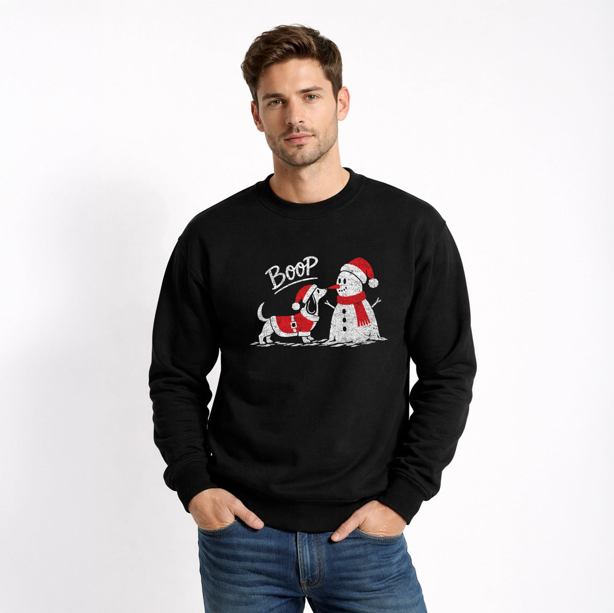 Boop Snowman and Dog - Men's Graphic Sweatshirt