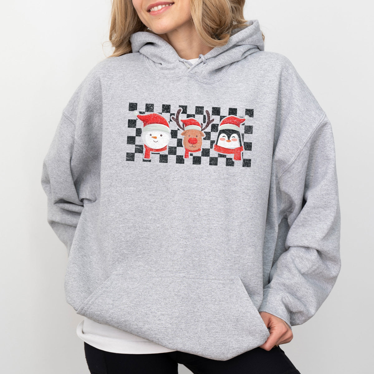 Checkered Christmas Faces - Women's Graphic Hoodie