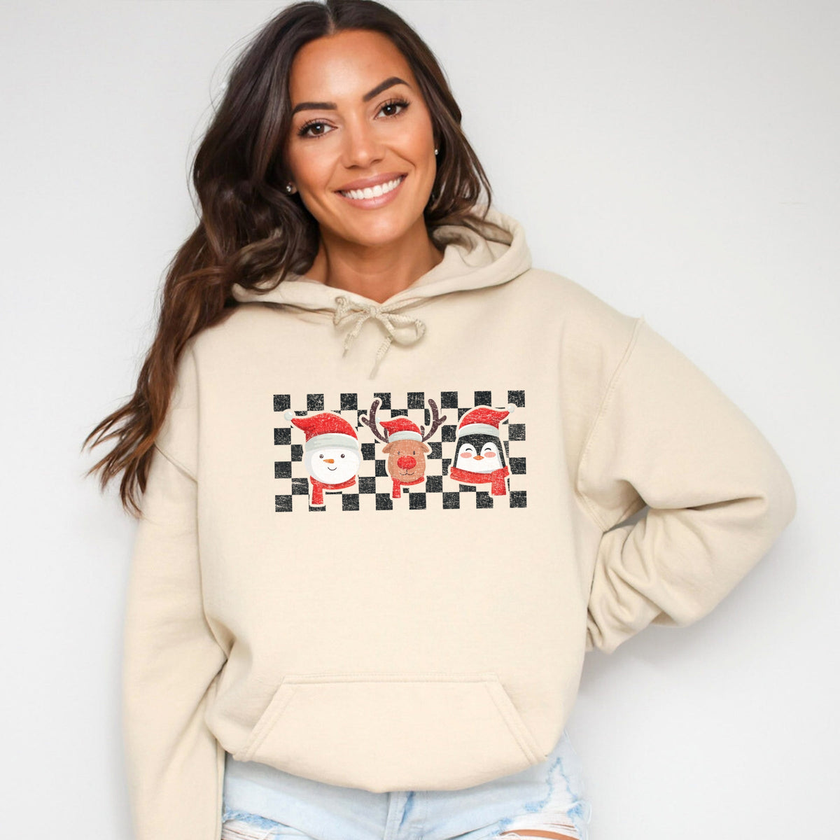 Checkered Christmas Faces - Women's Graphic Hoodie