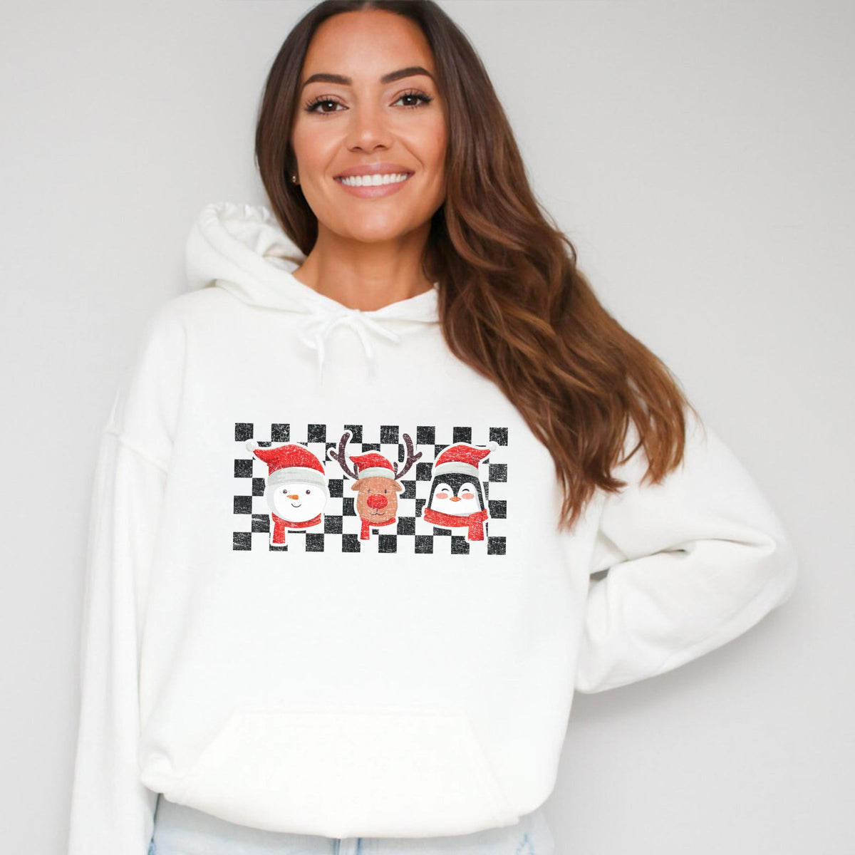 Checkered Christmas Faces - Women's Graphic Hoodie