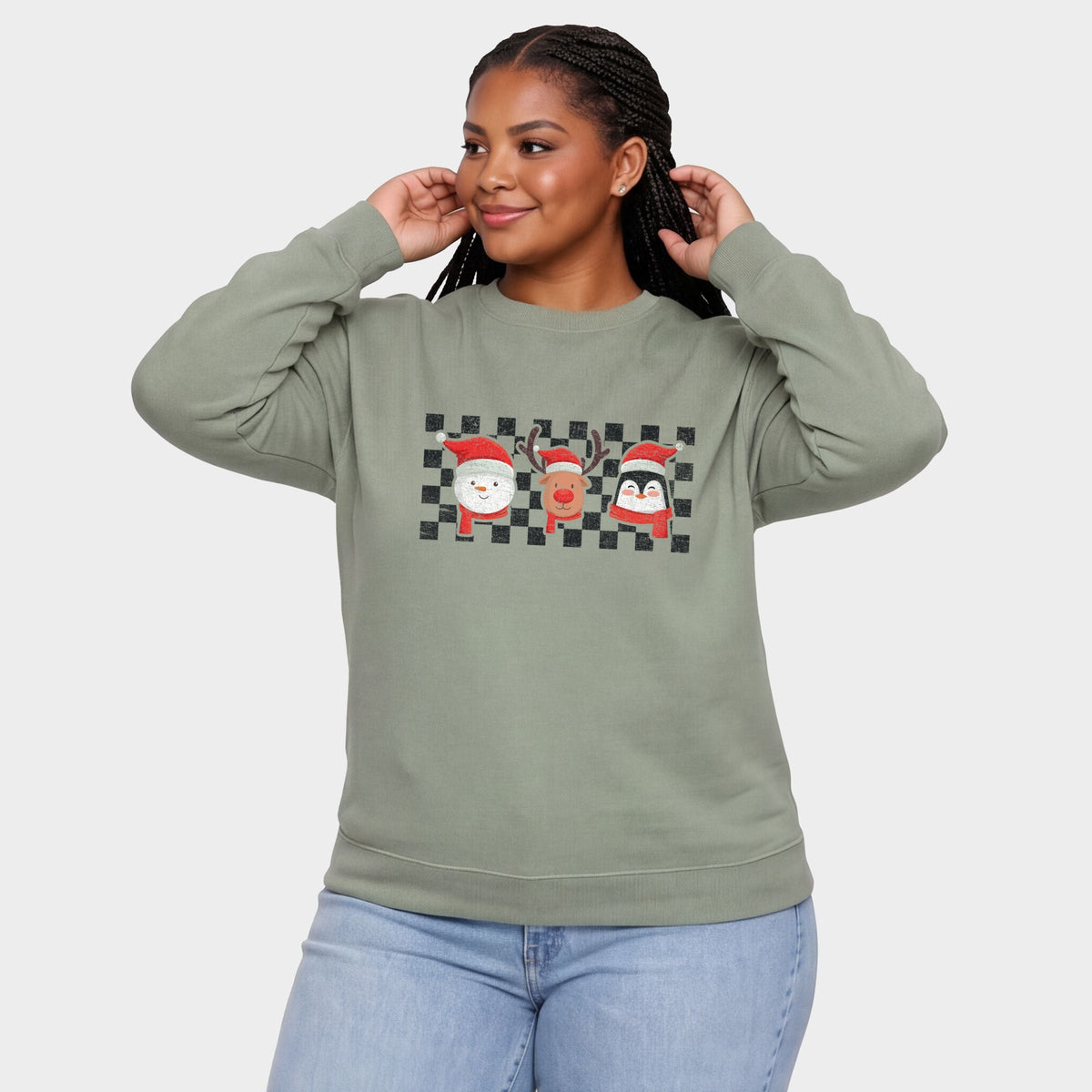 Checkered Christmas Faces - Women's Plus Sweatshirt