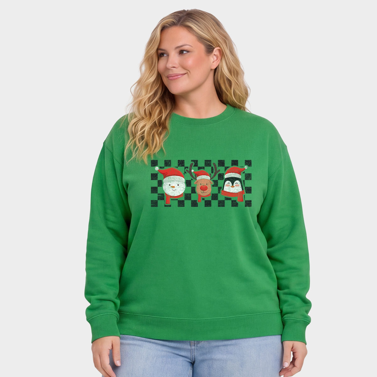 Checkered Christmas Faces - Women's Plus Sweatshirt