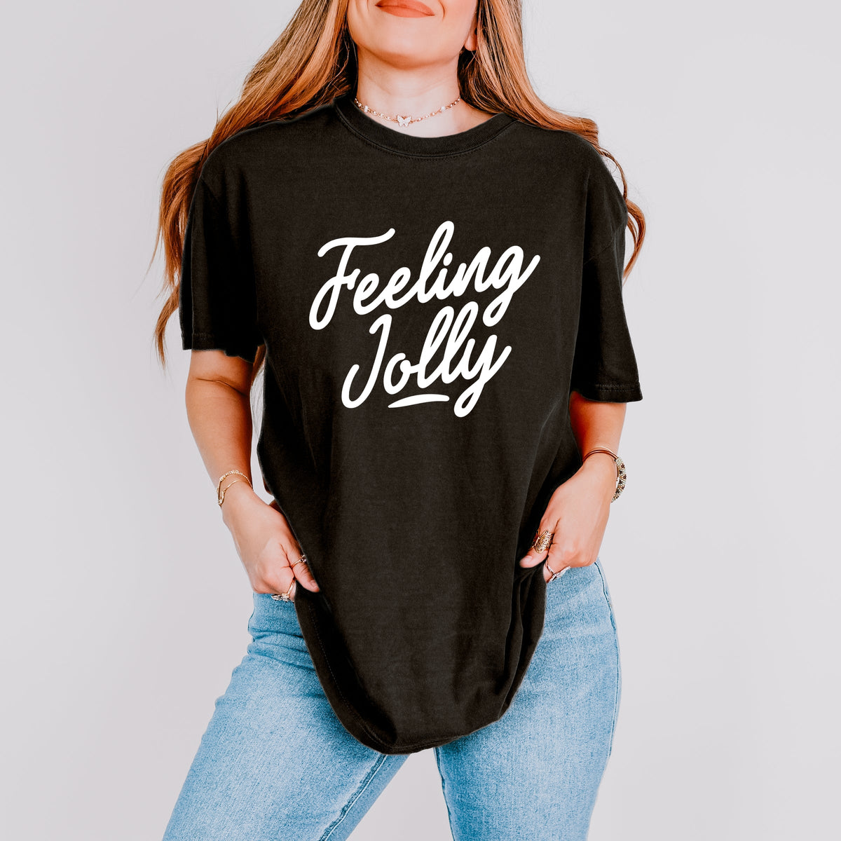 Feeling Jolly Cursive - Women's Garment Dyed Graphic T-Shirt