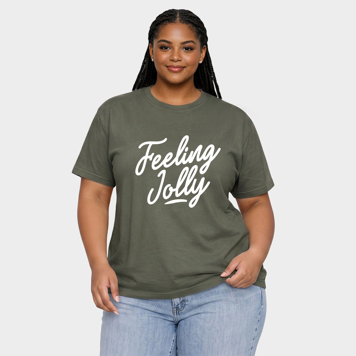 Feeling Jolly Cursive - Women's Plus Garment Dyed Tee