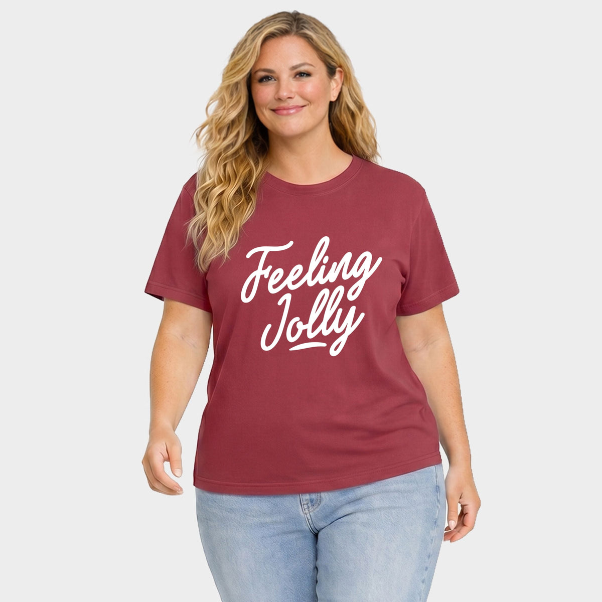 Feeling Jolly Cursive - Women's Plus Garment Dyed Tee