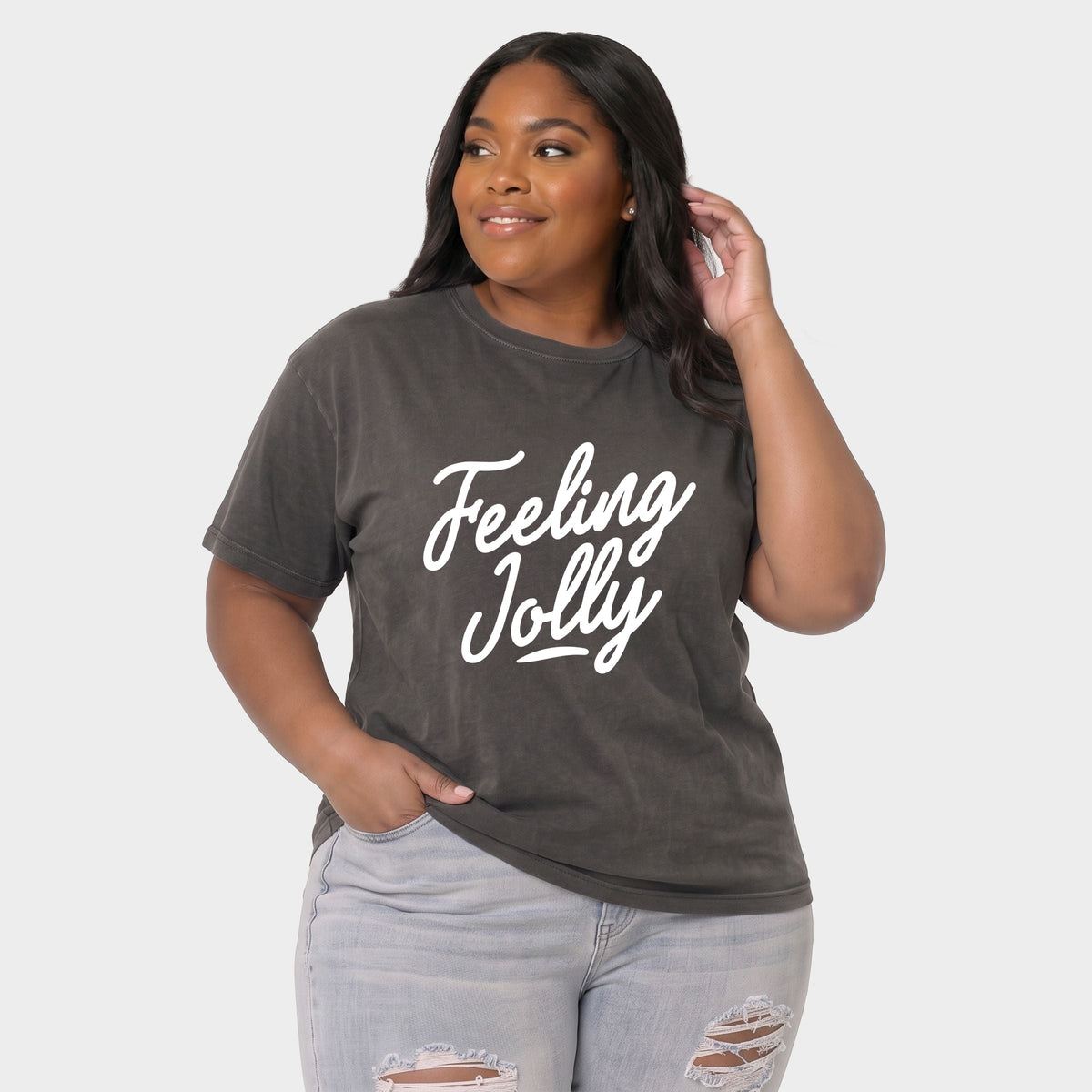 Feeling Jolly Cursive - Women's Plus Garment Dyed Tee