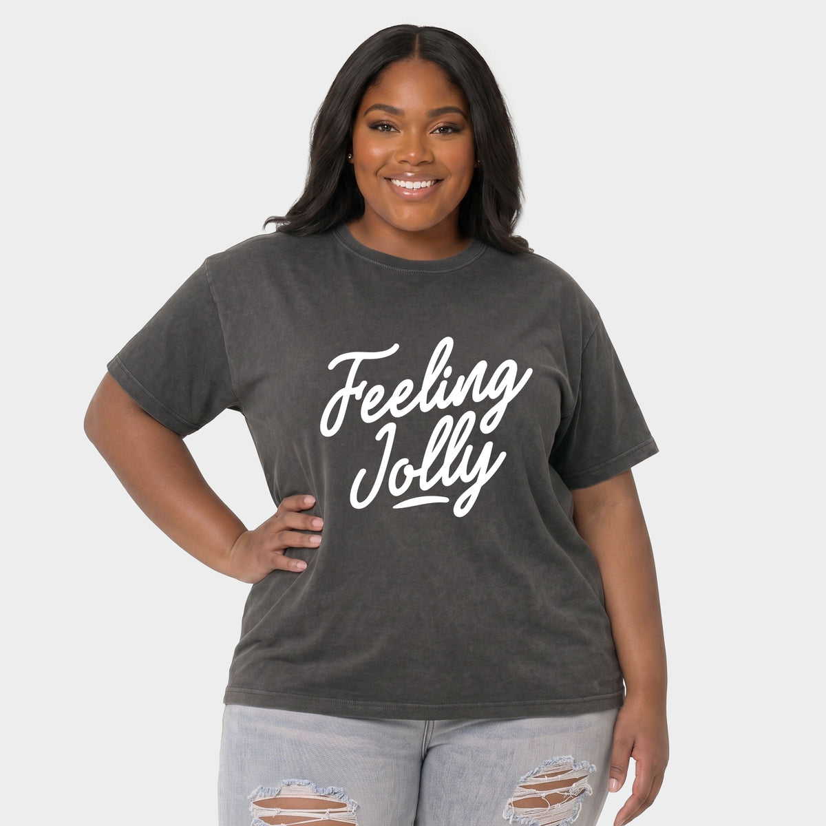 Feeling Jolly Cursive - Women's Plus Garment Dyed Tee