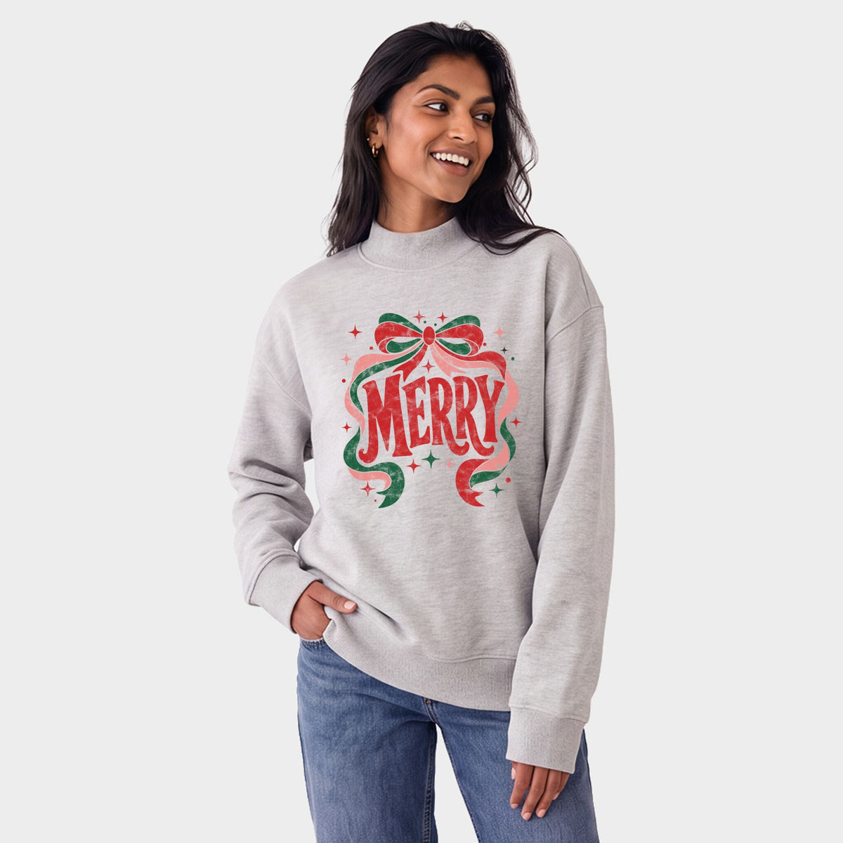 Merry Bow Stars - Oversized Mock Sweatshirt