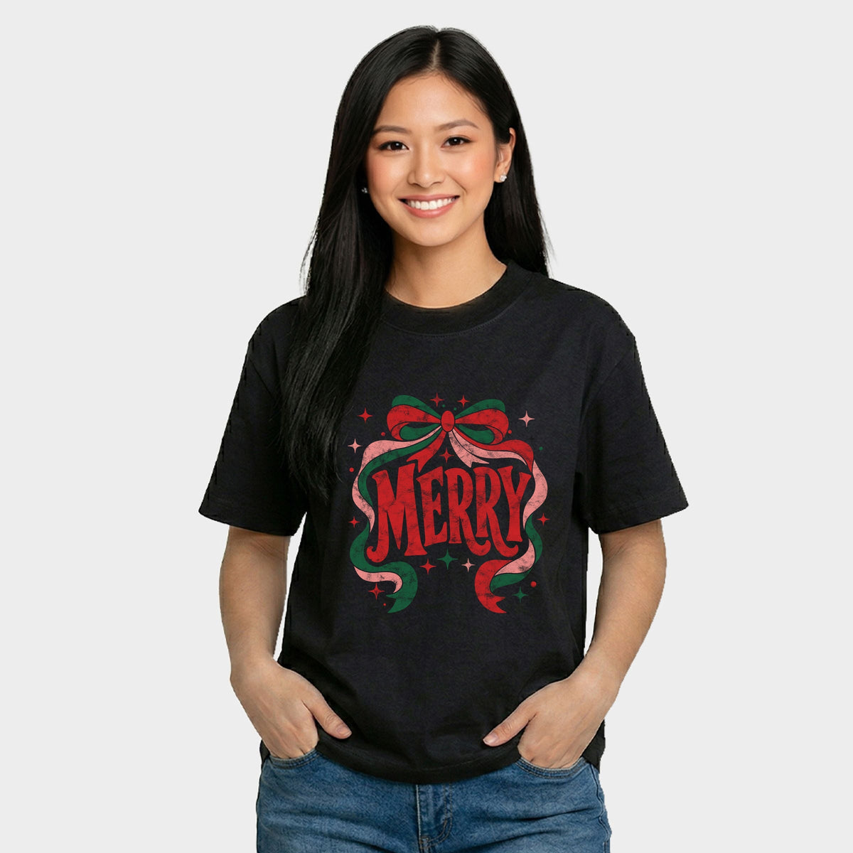 Merry Bow Stars - Women's Relaxed Boxy Tee