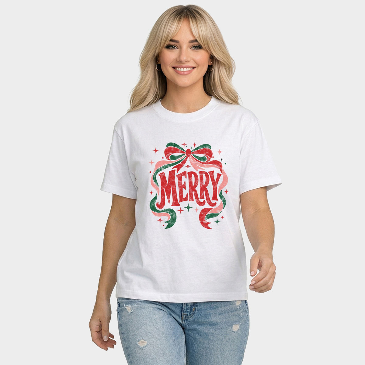 Merry Bow Stars - Women's Relaxed Boxy Tee