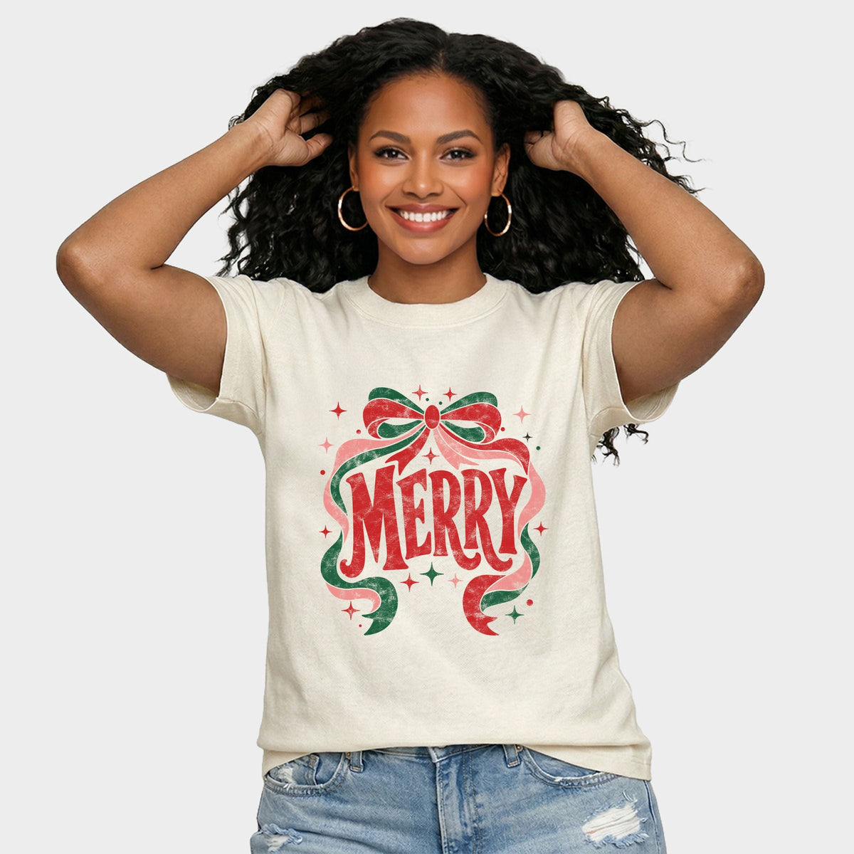 Merry Bow Stars - Women's Relaxed Boxy Tee