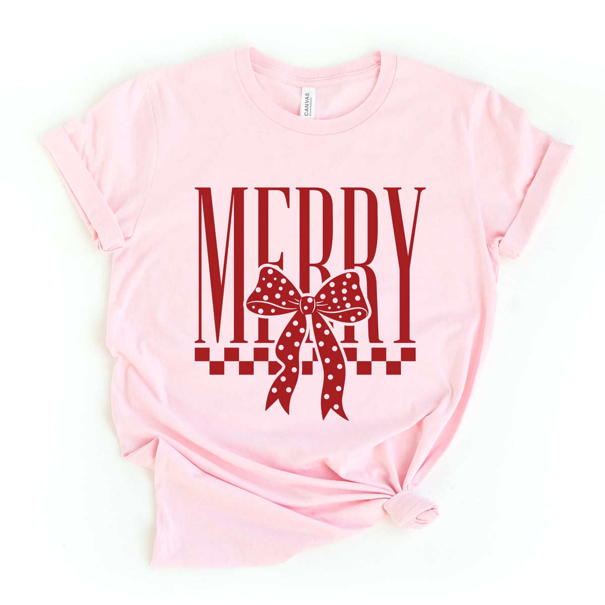 Merry Bow Checkered - Women's Short Sleeve Graphic T-Shirt