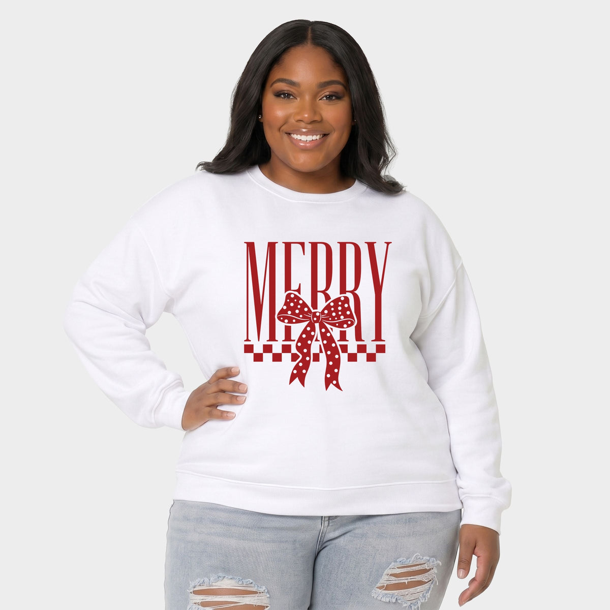 Merry Bow Checkered - Women's Plus Sweatshirt