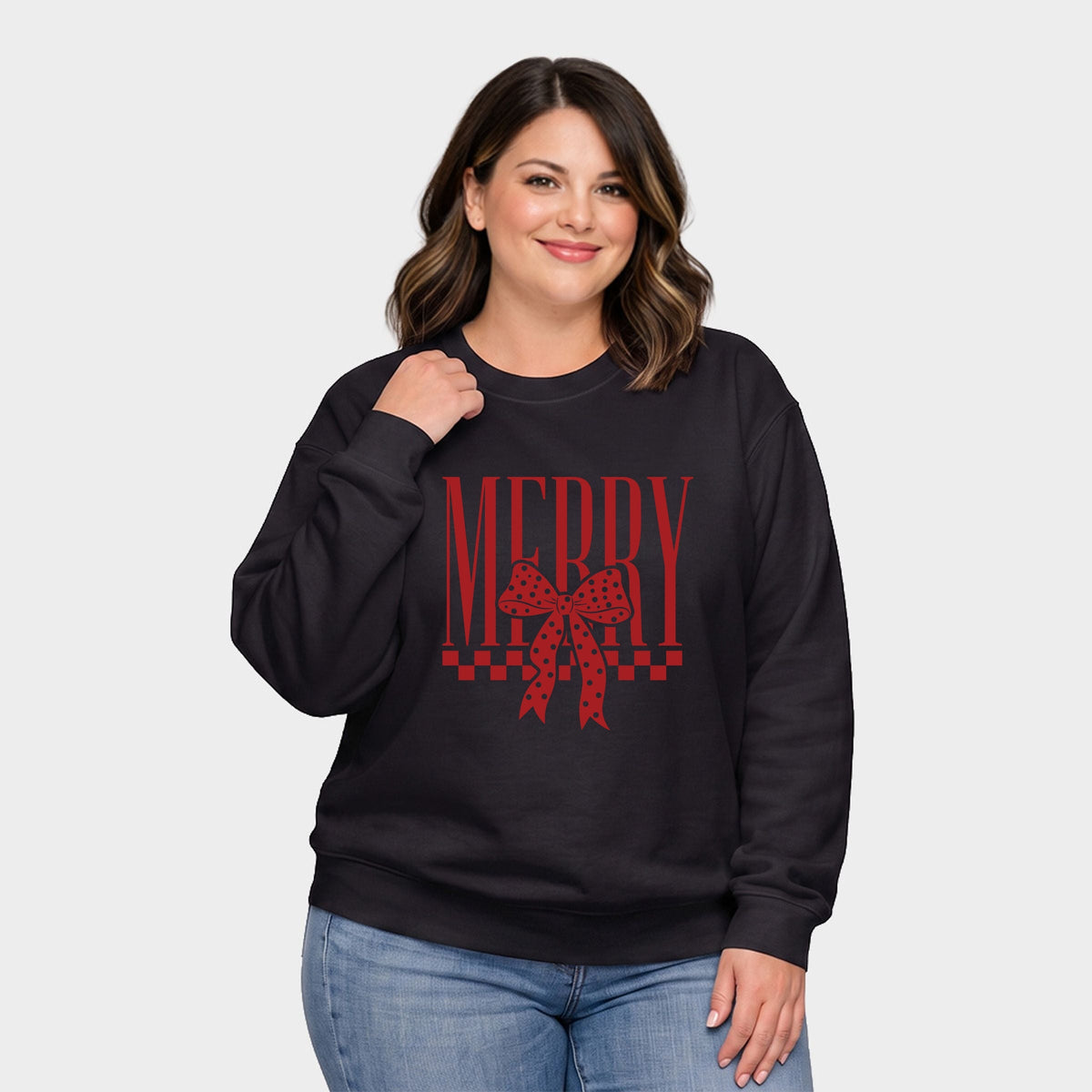 Merry Bow Checkered - Women's Plus Sweatshirt