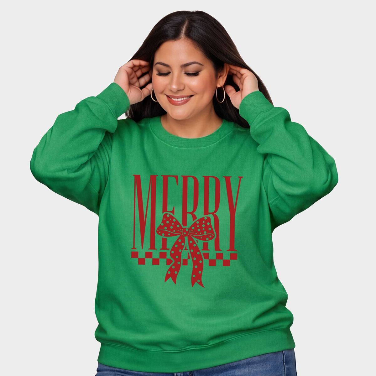 Merry Bow Checkered - Women's Plus Sweatshirt