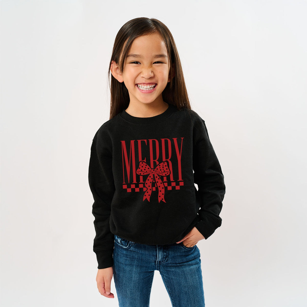 Merry Bow Checkered - Youth Graphic Sweatshirt