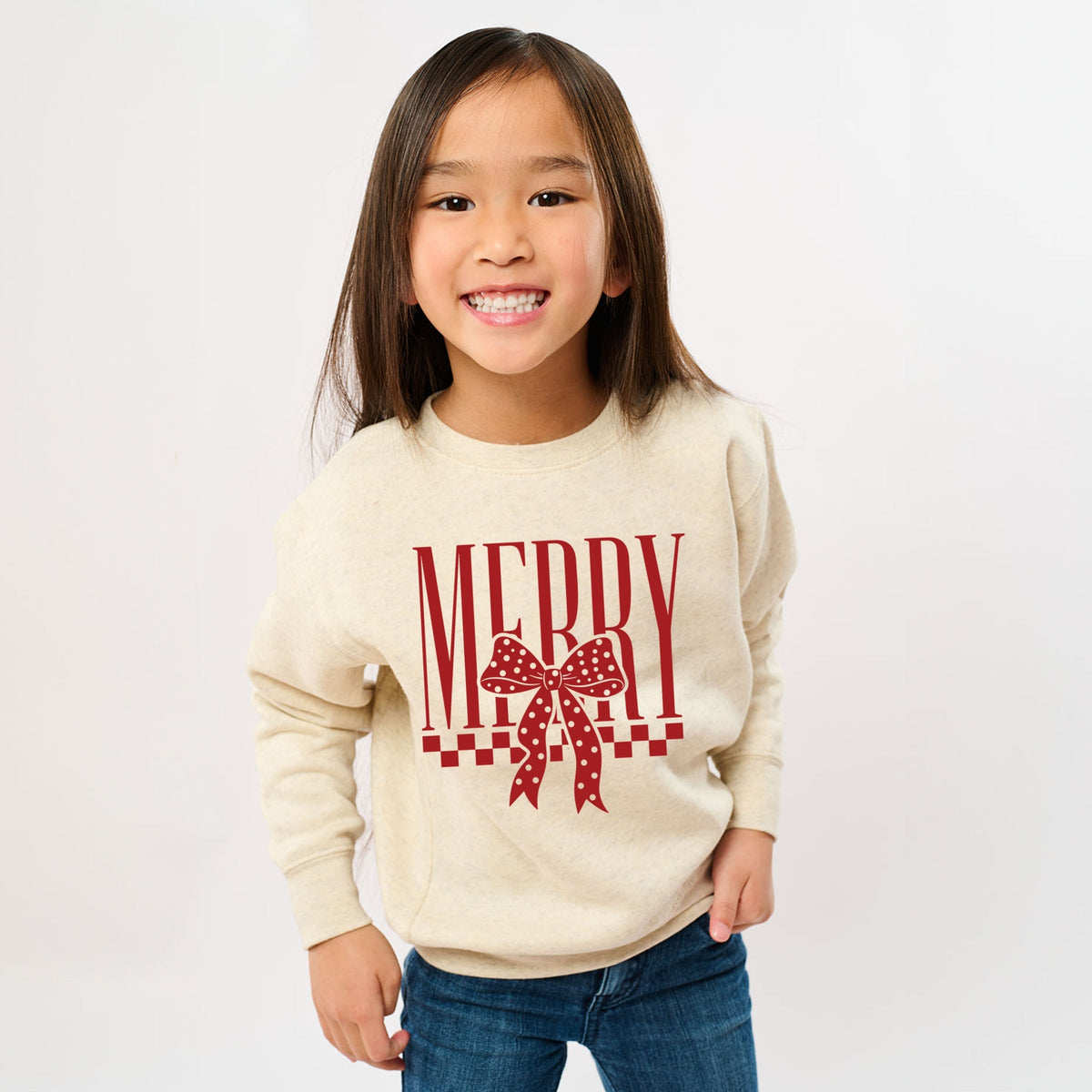 Merry Bow Checkered - Youth Graphic Sweatshirt