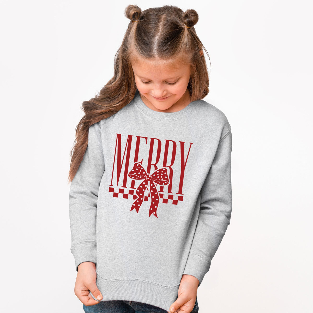 Merry Bow Checkered - Youth Graphic Sweatshirt