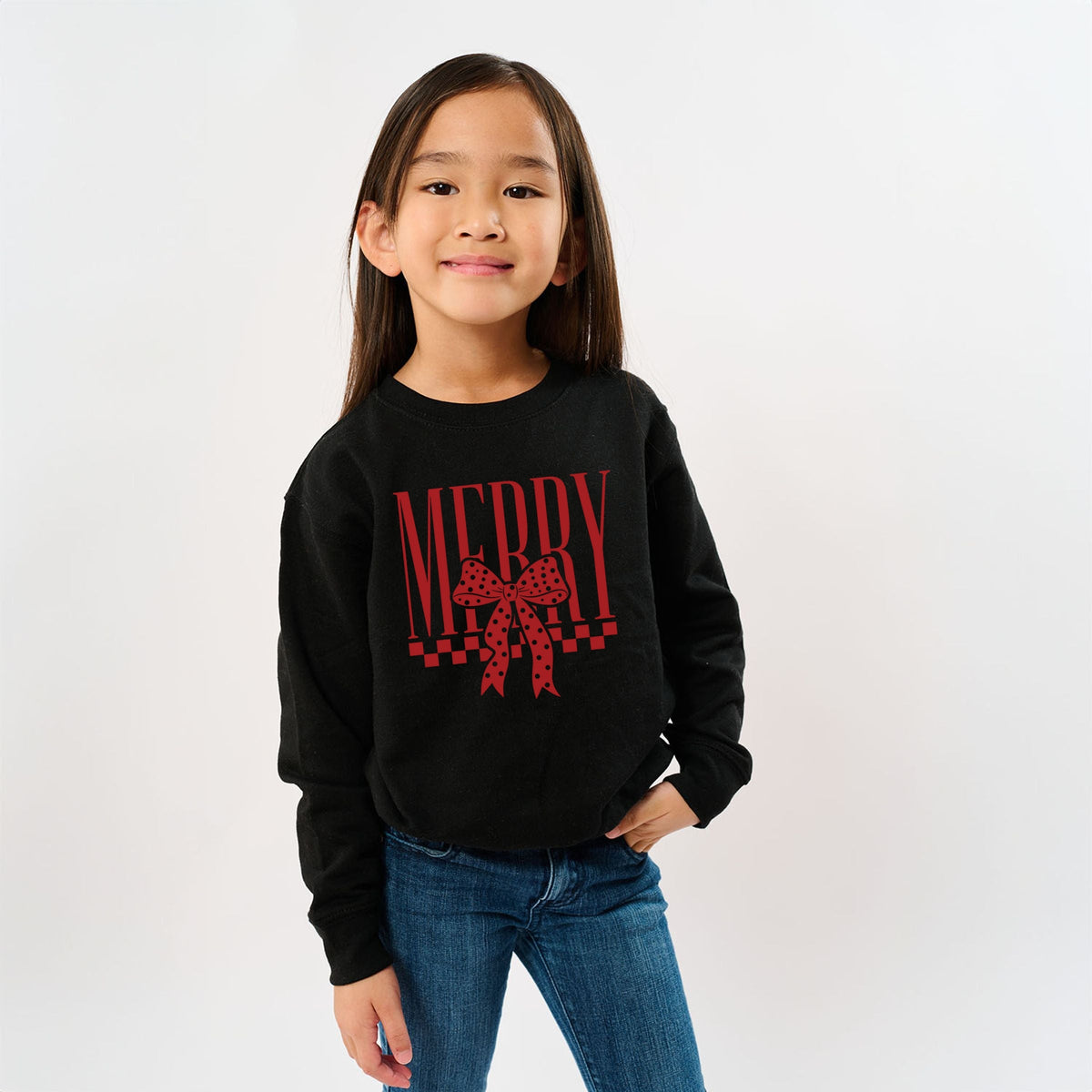 Merry Bow Checkered - Youth Graphic Sweatshirt