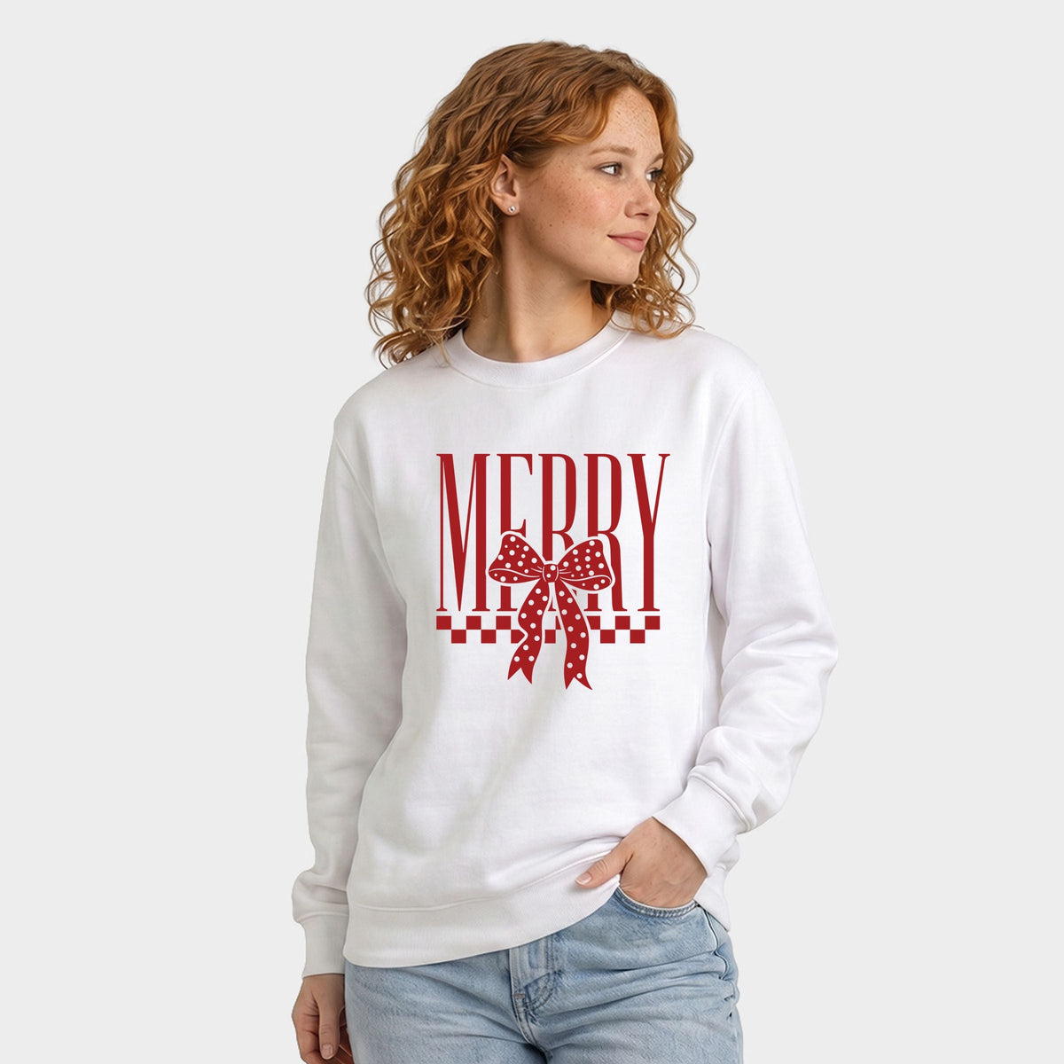 Merry Bow Checkered - Women's Graphic Sweatshirt