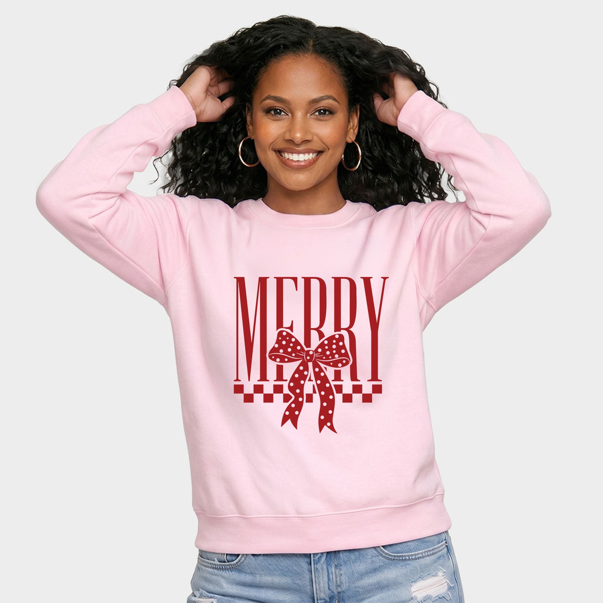 Merry Bow Checkered - Women's Graphic Sweatshirt