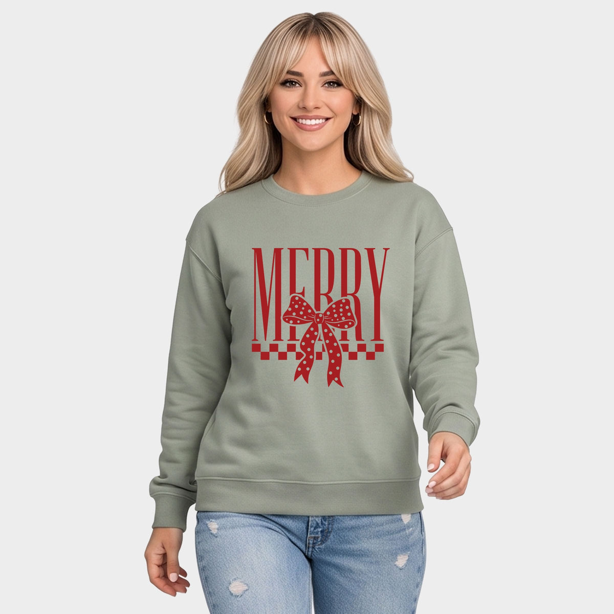Merry Bow Checkered - Women's Graphic Sweatshirt