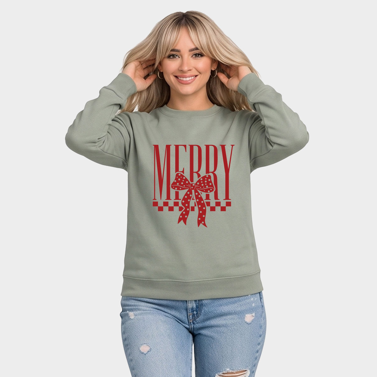 Merry Bow Checkered - Women's Graphic Sweatshirt