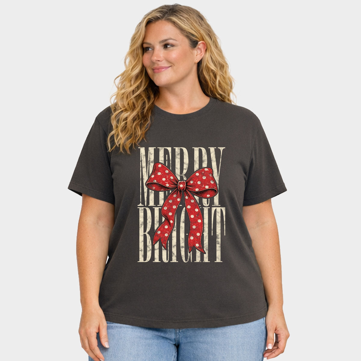 Merry Bright Bow - Women's Plus Garment Dyed Tee