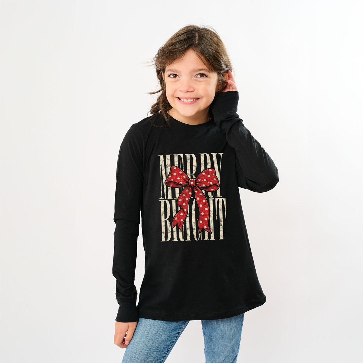 Merry Bright Bow - Youth Long Sleeve Graphic T-Shirt