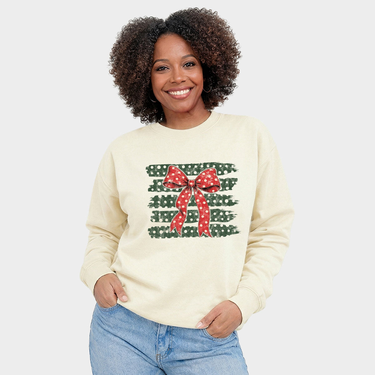 Christmas Bow Polka Dots - Women's Graphic Sweatshirt